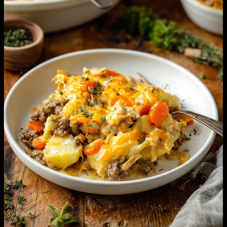 Cheesy Ground Beef and Potato Casserole Recipe