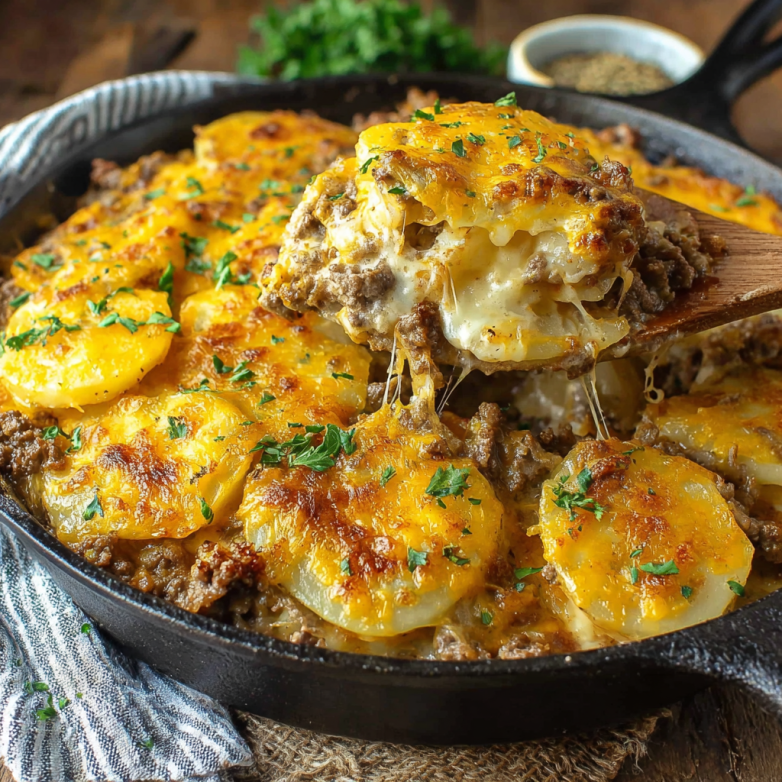 Delicious Cheesy Hamburger Potato Casserole Recipe