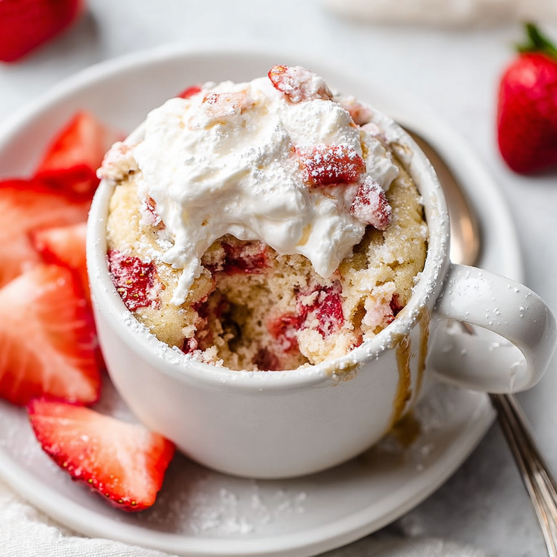 Super Soft Keto Strawberries & Cream Mug Cake Recipe