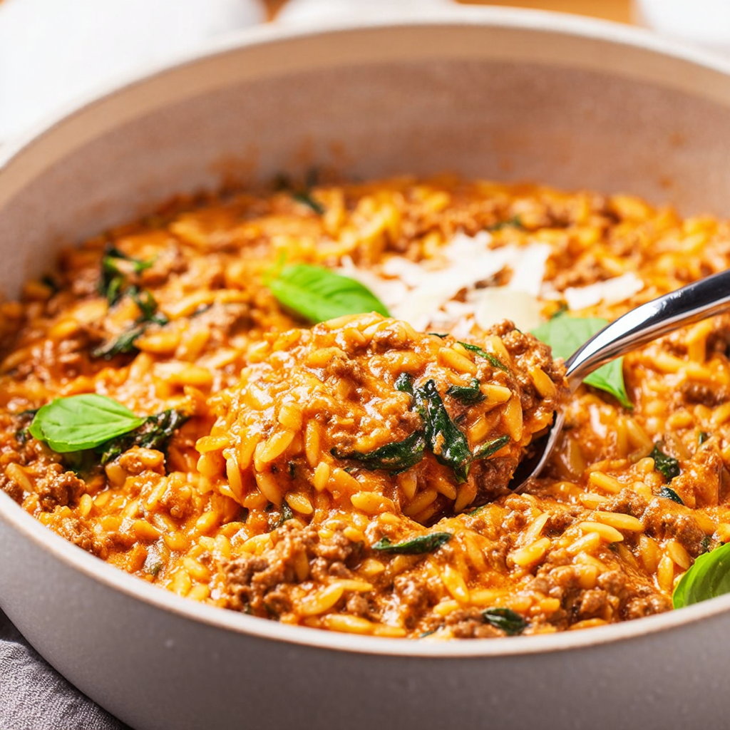 Creamy Beef & Orzo Skillet Delight! Meal Idea