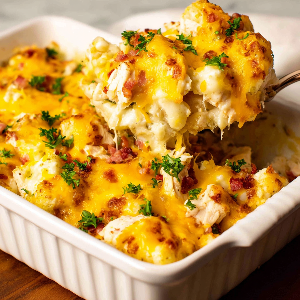 Easy Keto Chicken Bacon Ranch Casserole Recipe!