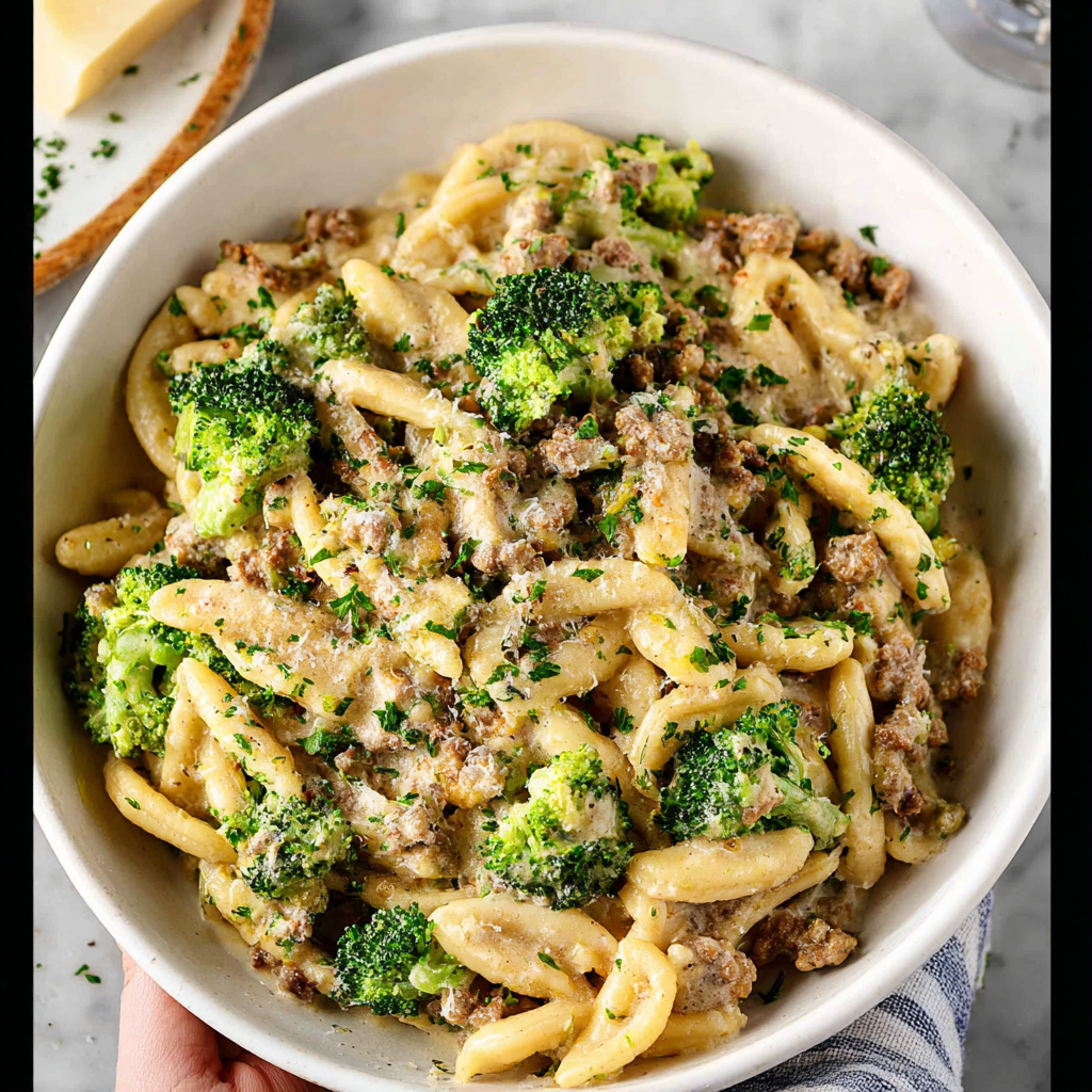 Best Creamy Cavatelli with Sausage & Broccoli Bake