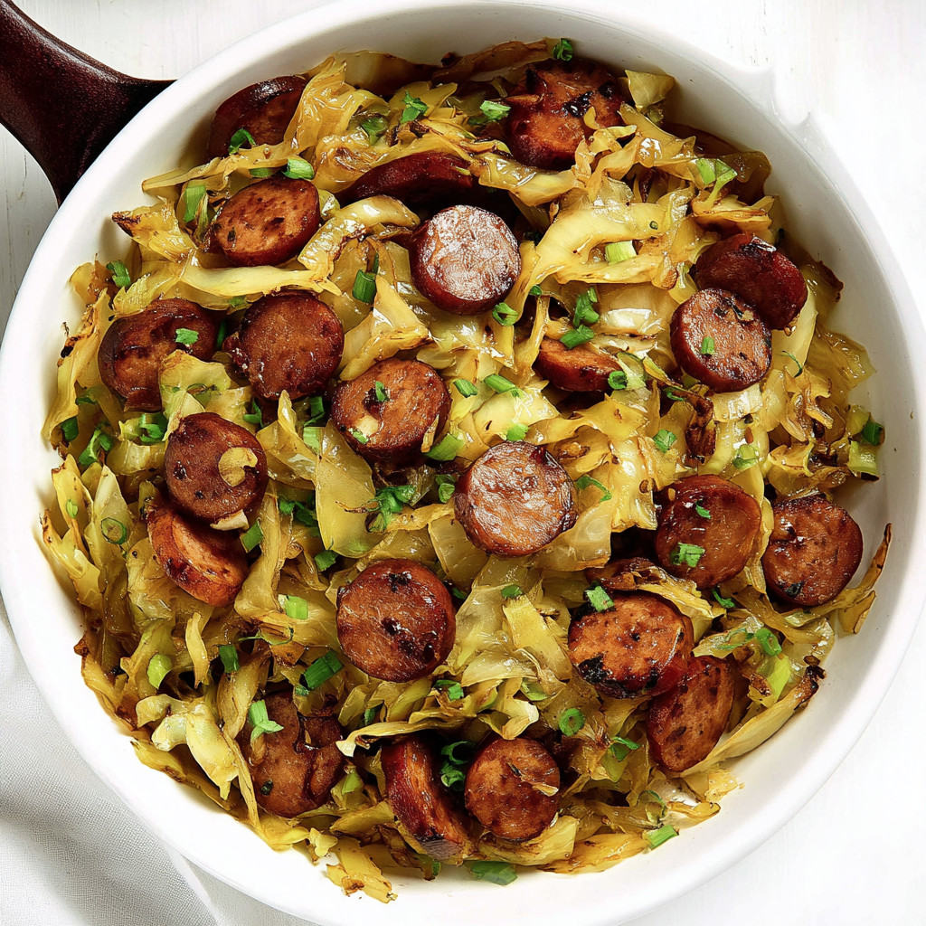 Best Quick & Easy Savory Cabbage & Sausage Skillet