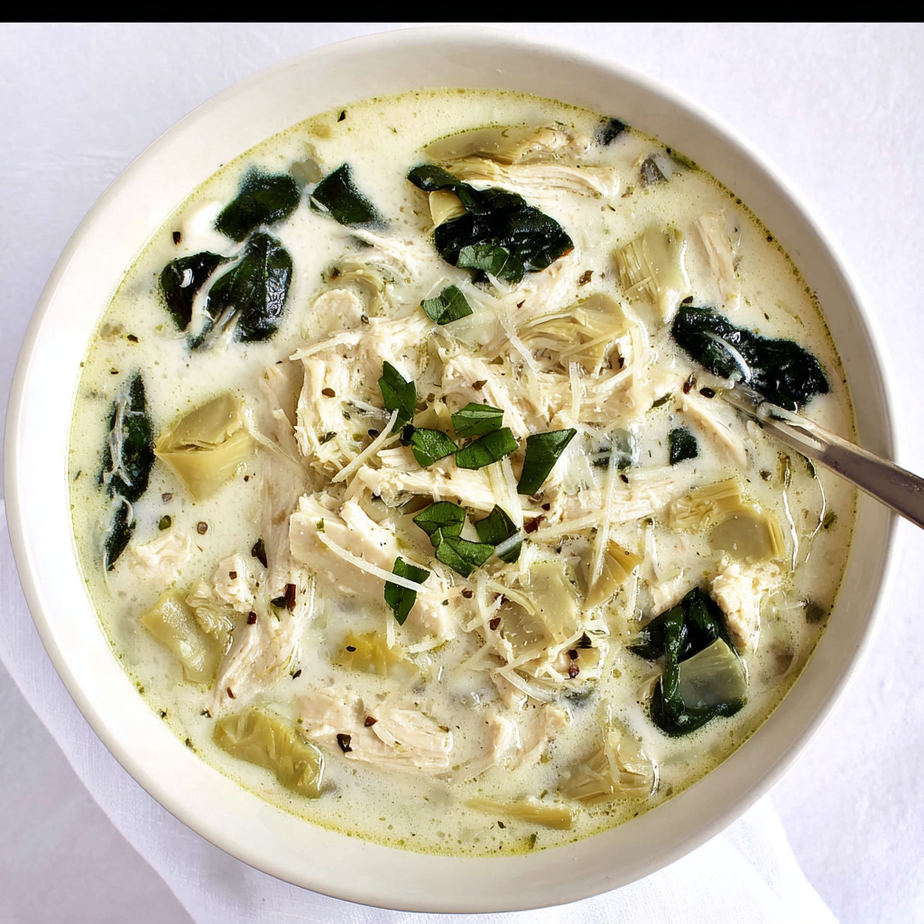 Delicious Slow Cooker Spinach Artichoke Chicken Soup