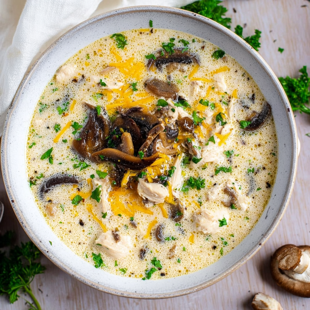 Healthy Creamy Low-Carb Chicken & Mushroom Soup