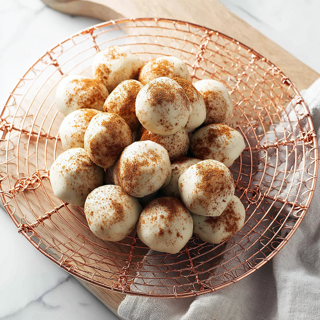 Healthy No-Bake Cinnamon Roll Energy Bites Recipe.