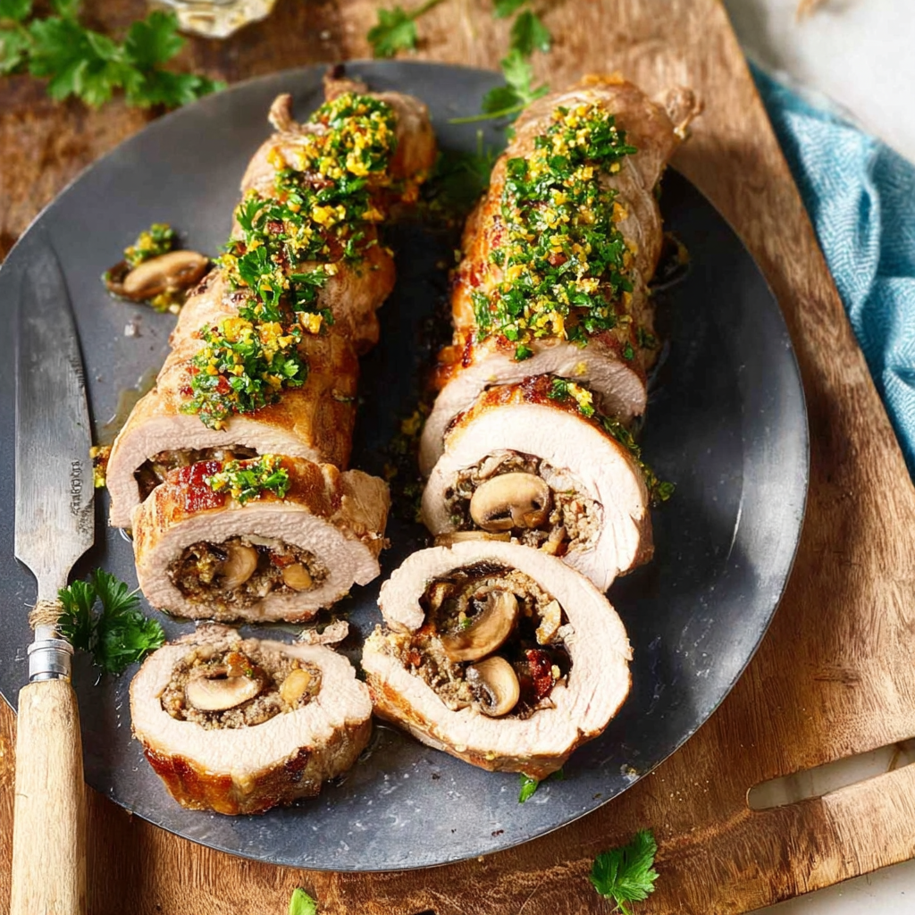 Christmas Stuffed Pork Tenderloin w/ Mushroom Bacon