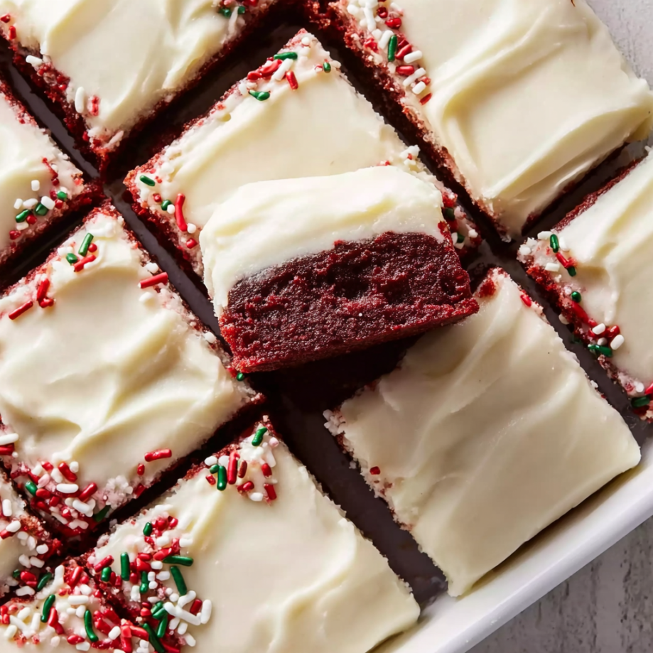 Christmas Velvet Brownies with Cream Cheese Frost