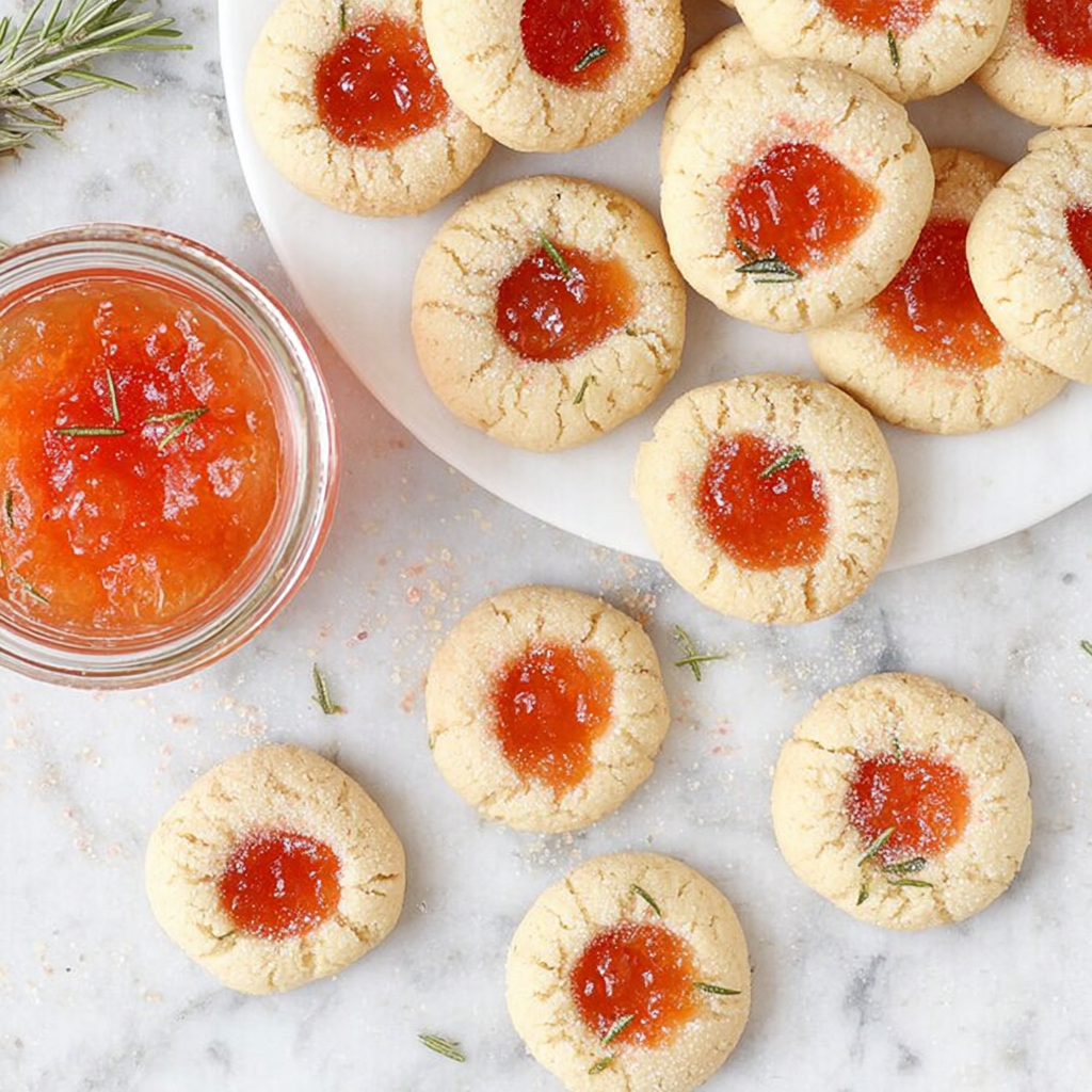Easy Sparkly Apricot Rosemary Thumbprint Cookies!