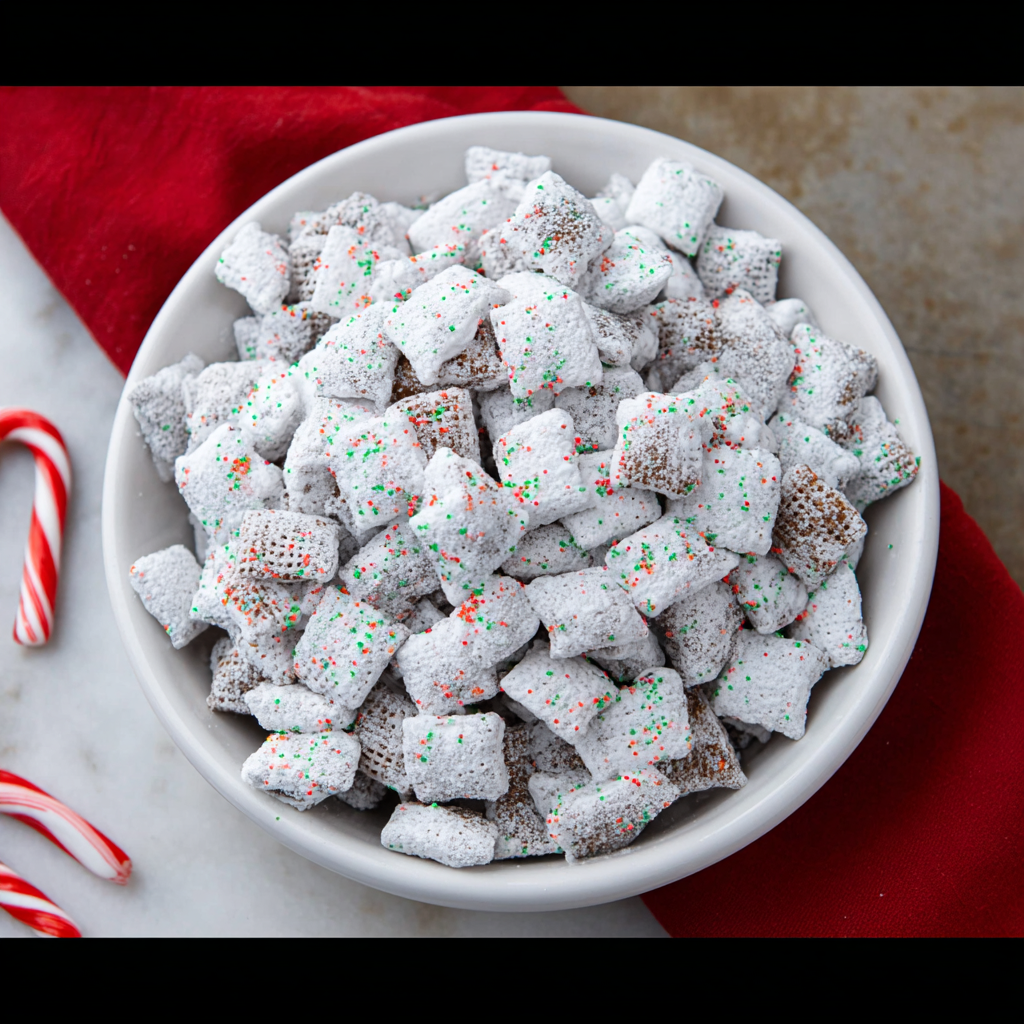 Festive Holiday Muddy Buddies! Best Holiday Snack!