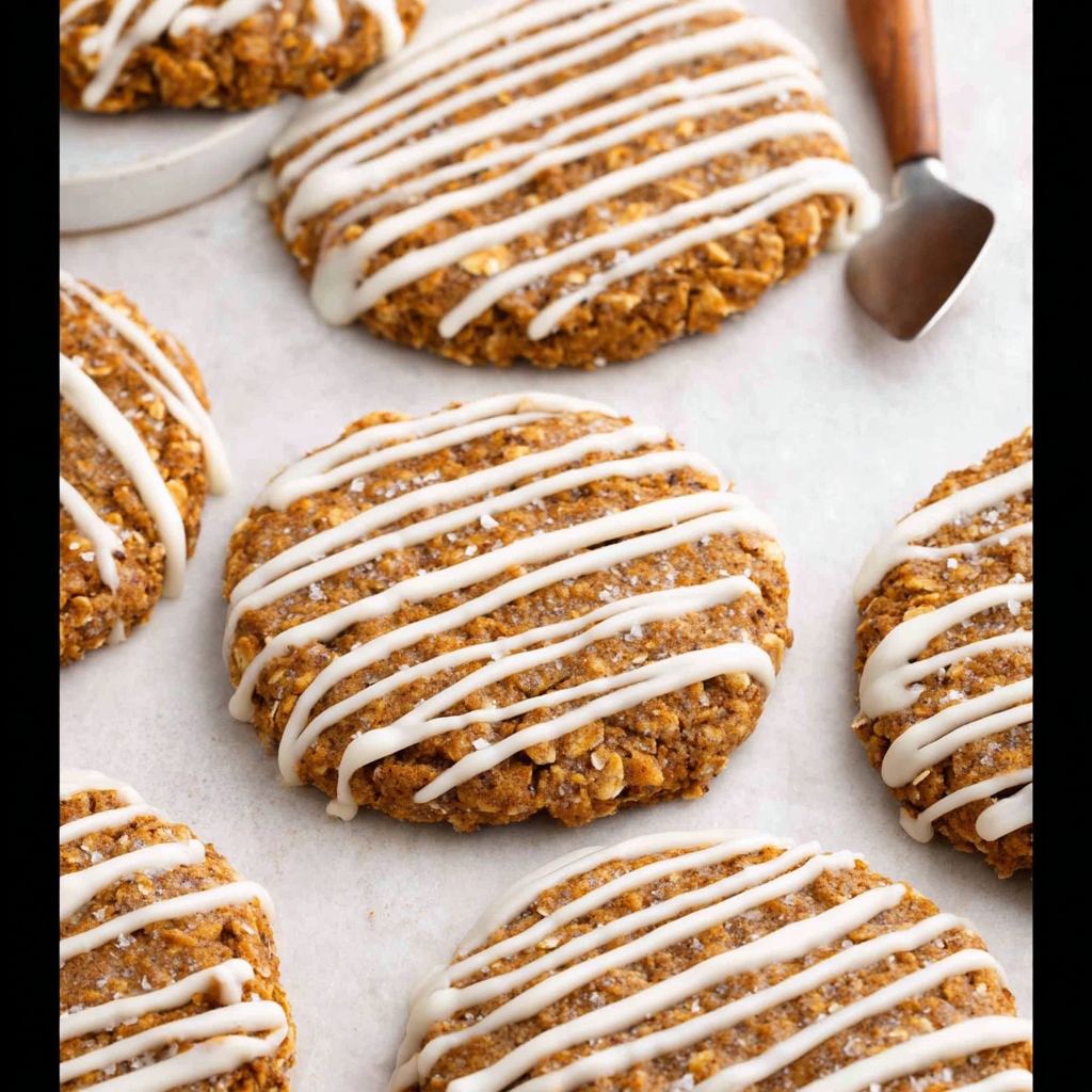 Healthy Iced Gingerbread Oatmeal Cookies
