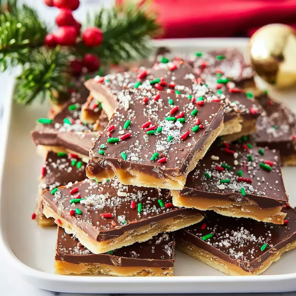 Holiday 🎄 Festive Toffee Bark: Easy Sweet Treat!