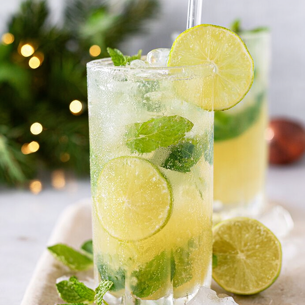 Sparkling Christmas Mint Refresher Mocktail Festive Drink
