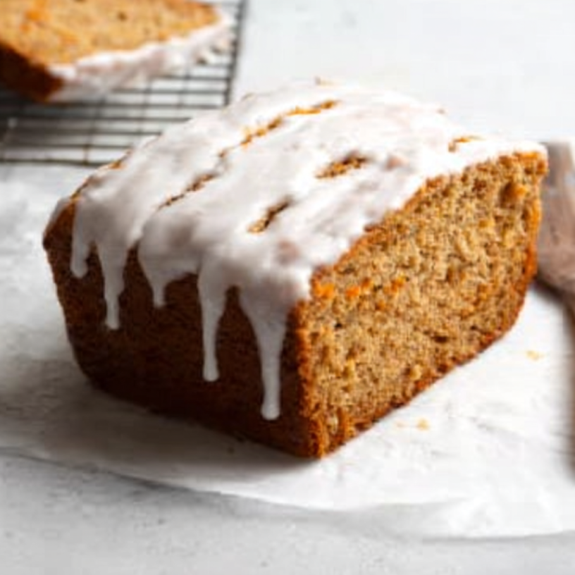 Easy Healthy Carrot Cake Loaf w/ Cream Cheese Glaze