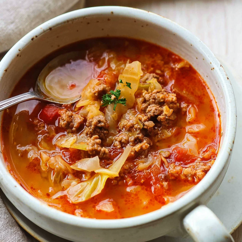 Hearty Tomato Cabbage Soup w/ Lean Ground Beef