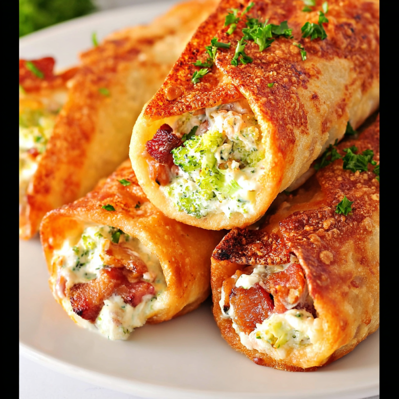 Keto Crispy Cream Cheese Broccoli Bacon Roll Ups