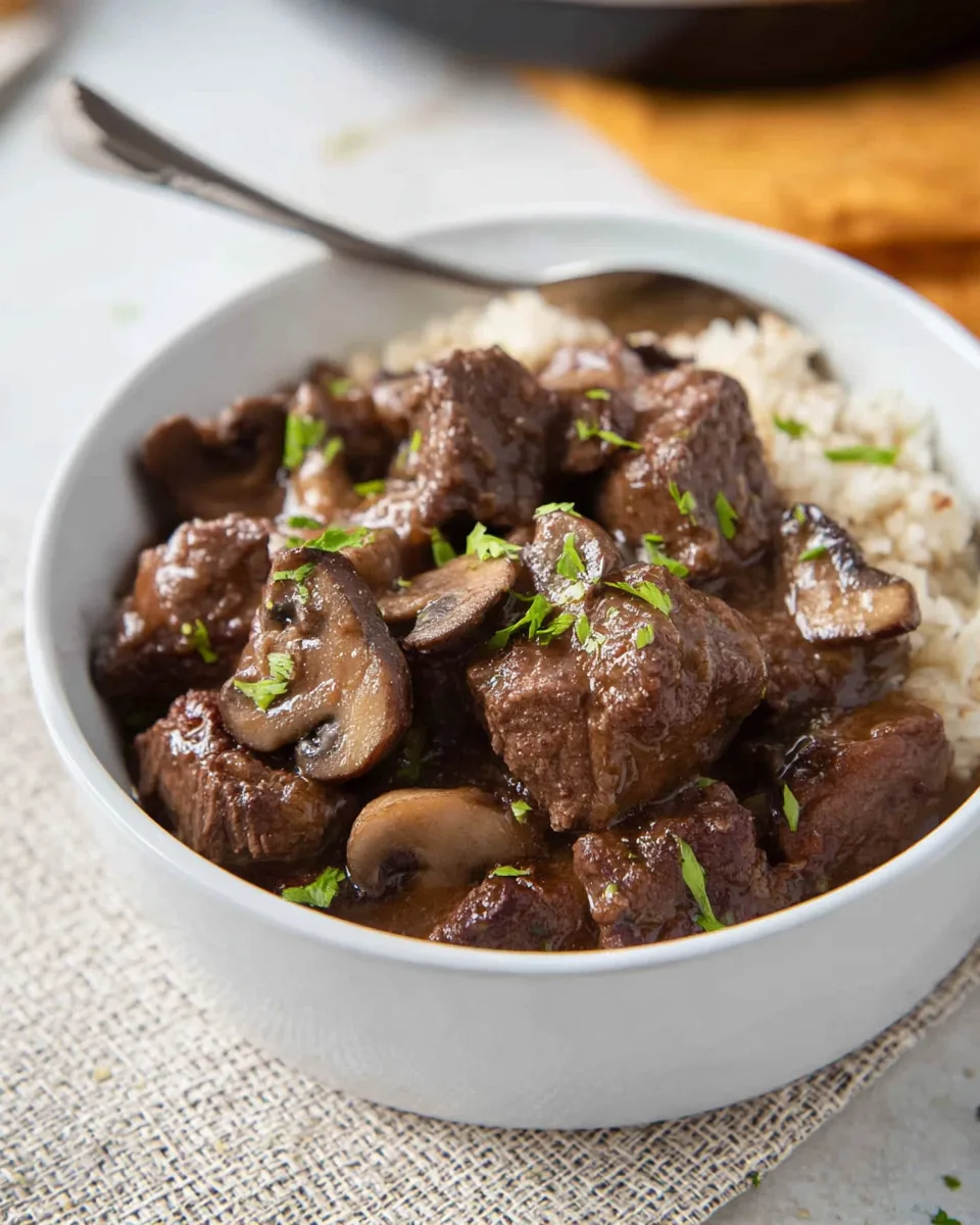 Slow Cooker Beef Tips w/ Savory Mushroom Gravy!