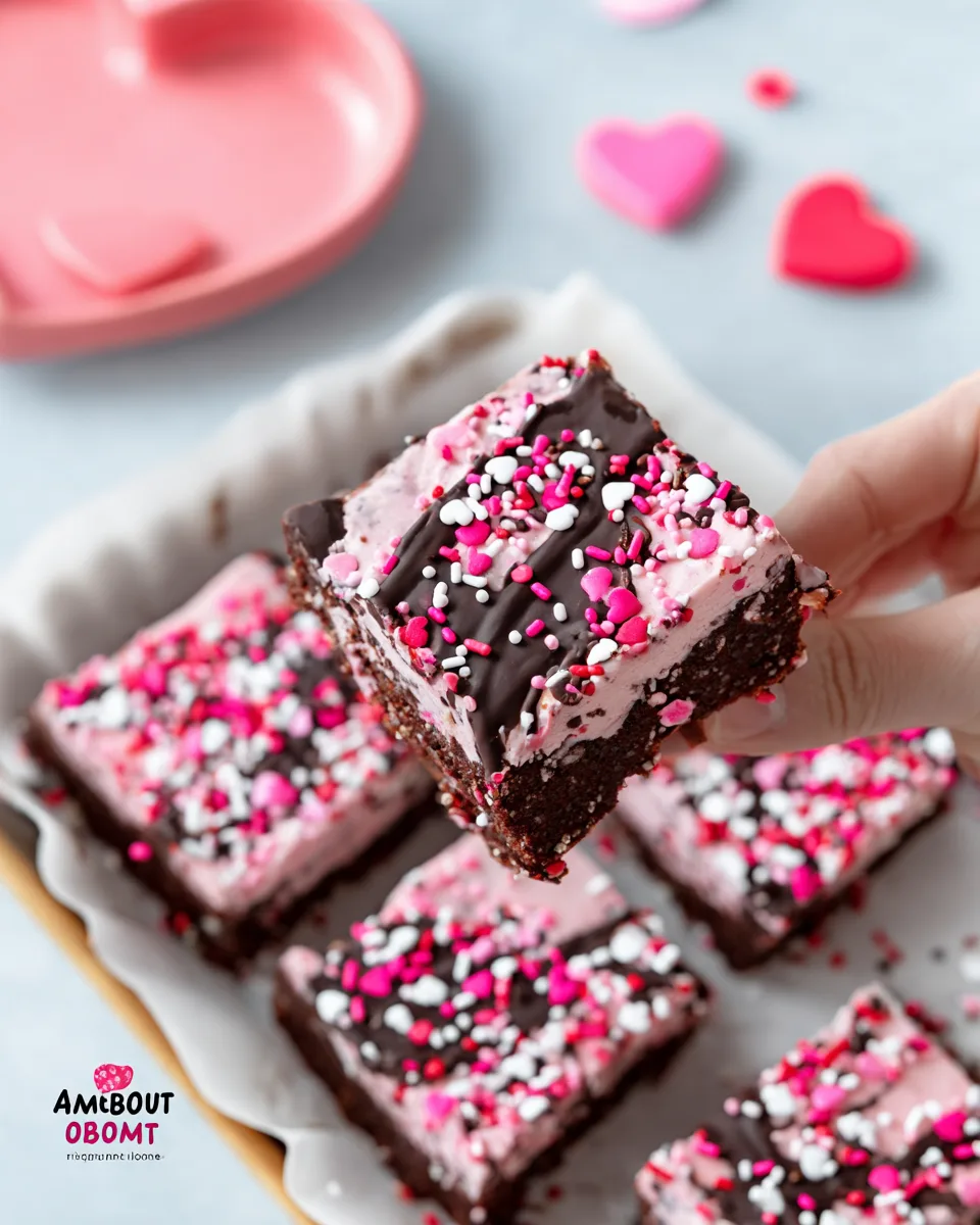 Sweetheart Brownies with Pink Frosting & Ganache