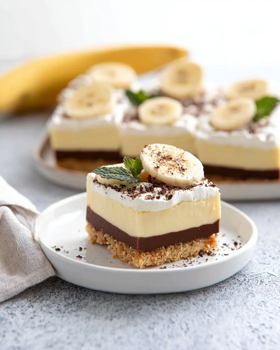 Delicious Easy Low Carb Keto Banana Cream Pie Bars.