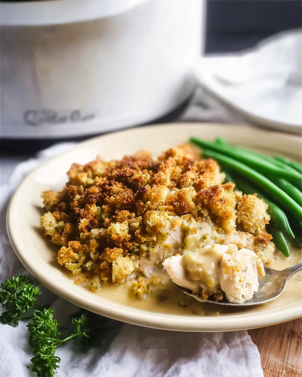 Easy Crockpot Chicken and Stuffing Casserole