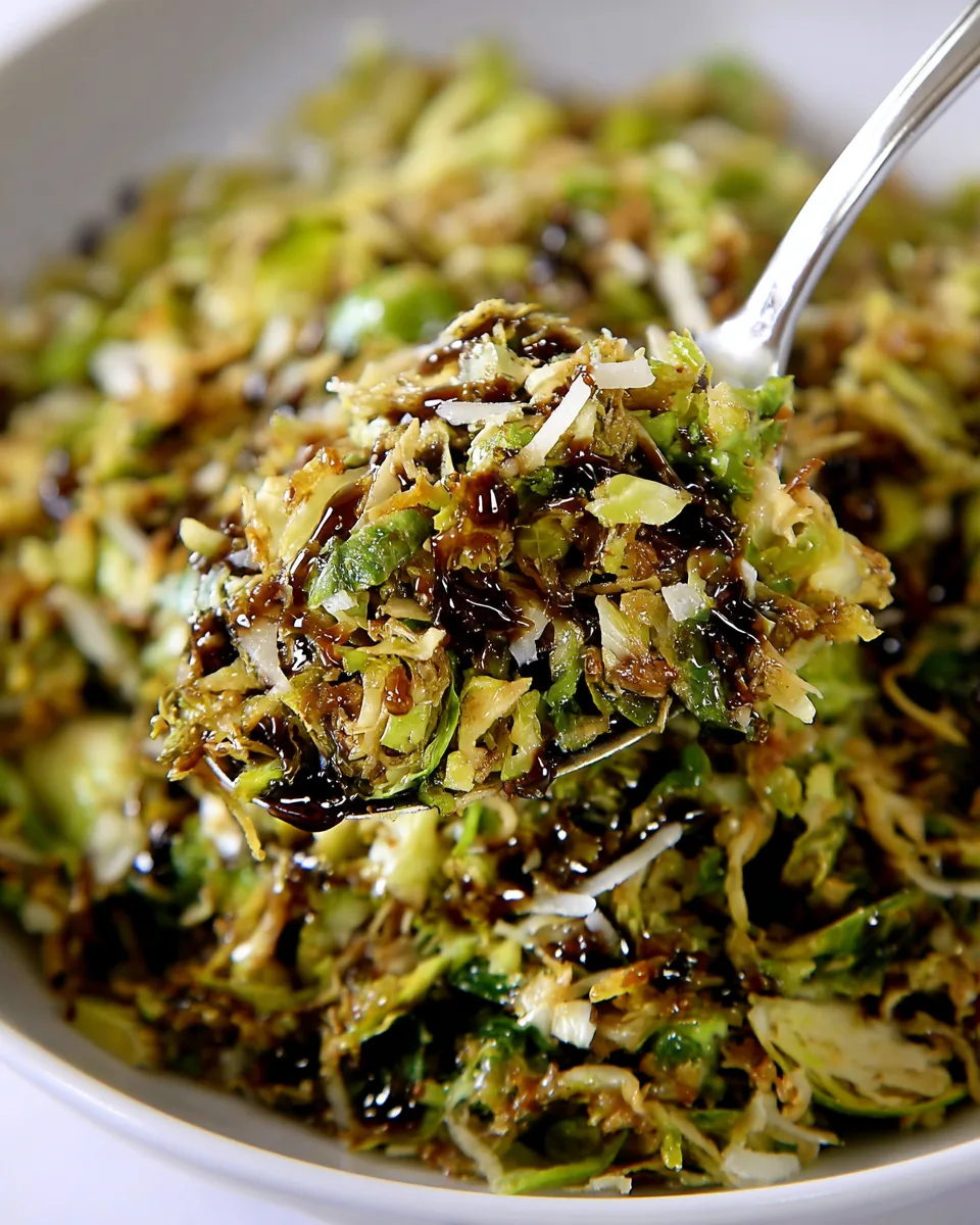 Savory Shredded Brussels Sprouts Balsamic Glaze