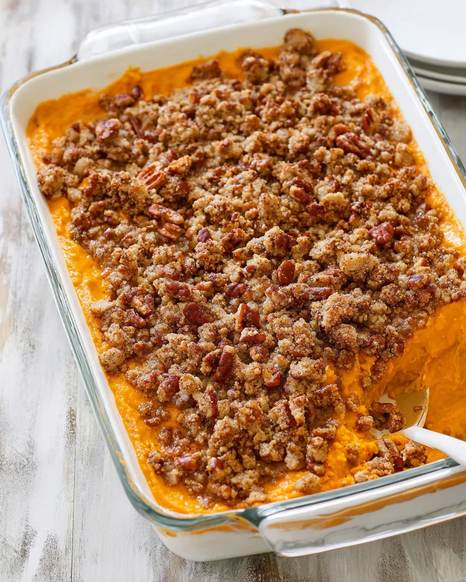 Sweet Potato Casserole w/ Cinnamon Pecan Topping