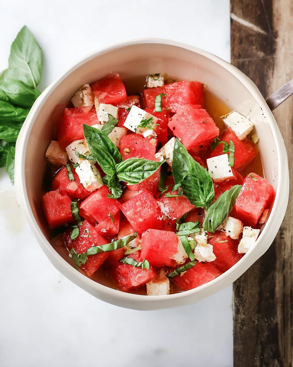 Easy Refreshing Watermelon Feta Basil Salad Recipe