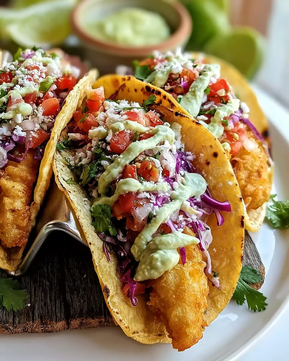 Crispy Baja Fish Tacos with Avocado Crema