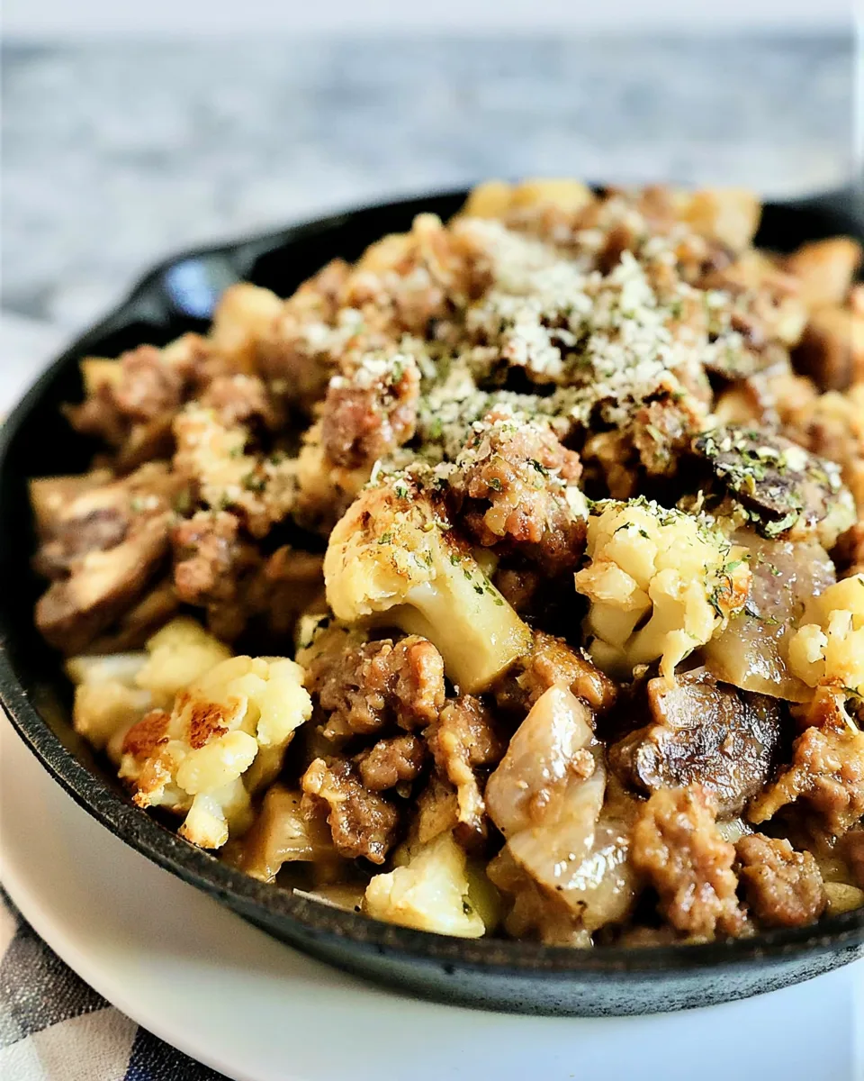 Keto Garlic Butter Sausage and Mushrooms Skillet