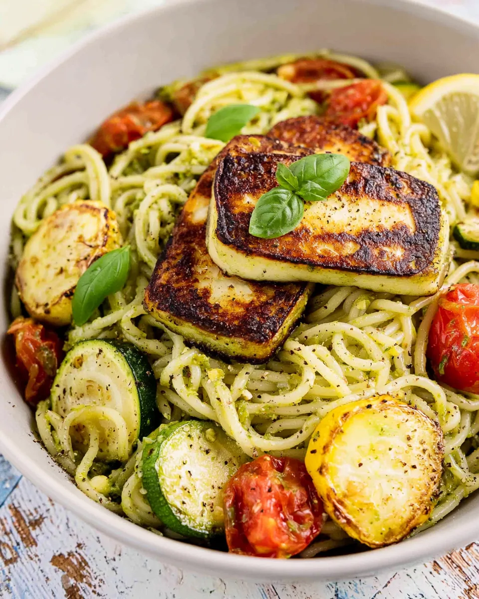 Lemon Pesto Vegetable Pasta with Grilled Cheese