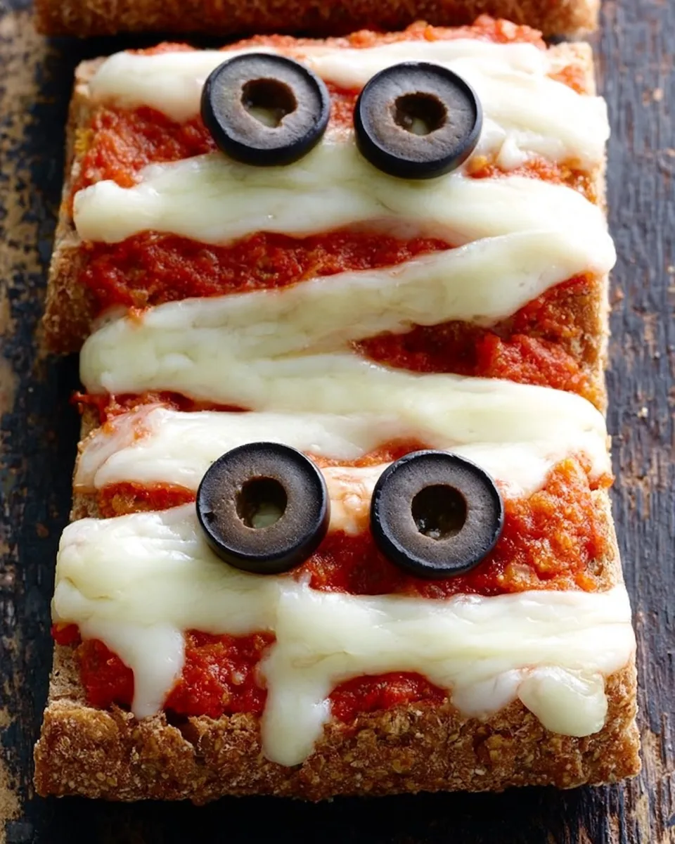 French Bread Pizza Mummies for Halloween