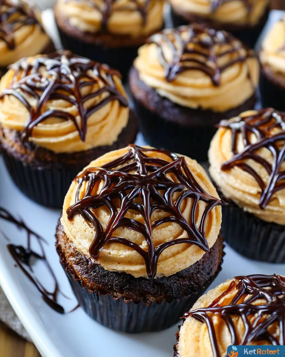 Keto Low-Carb Halloween Spiderweb Cupcakes