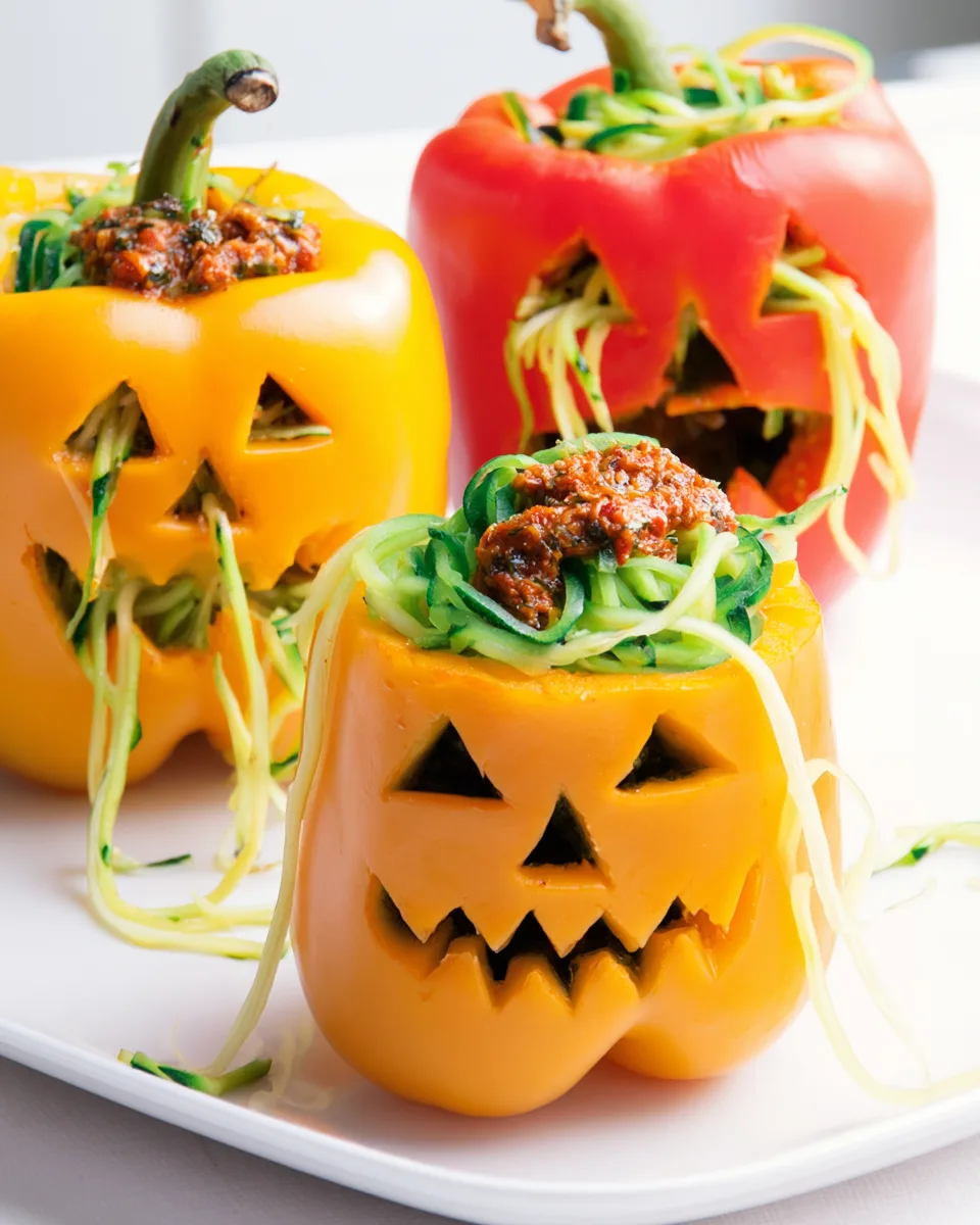 Spooky Stuffed Jack-o'-Lantern Peppers